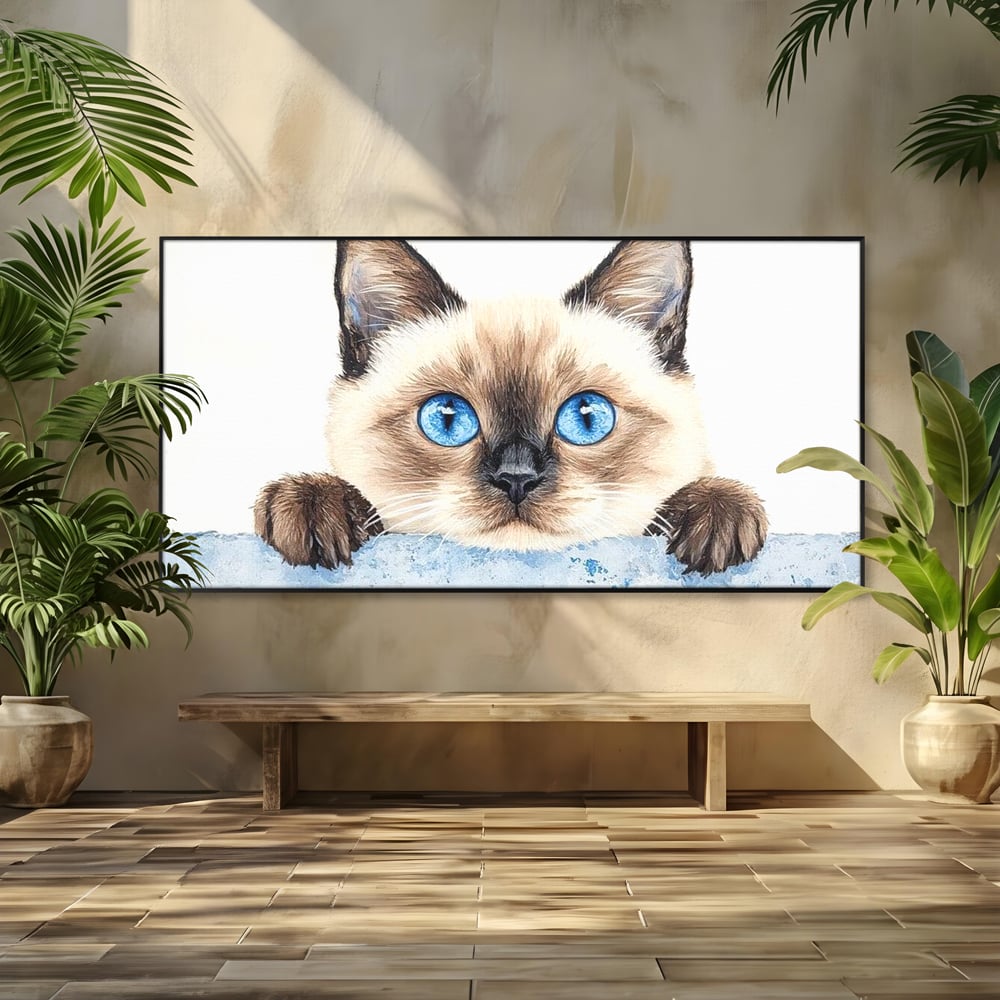 Leinwand Wandkunst Canvas Premium, LuxCanva® M1171, Little Explorer, Feline, Siam, Katze, Azure, Azure, Augen, Dragalas, Dragalas, Catnip, Katzen, Pouf, Portrait, Büro, Wohnen, Kinderzimmer