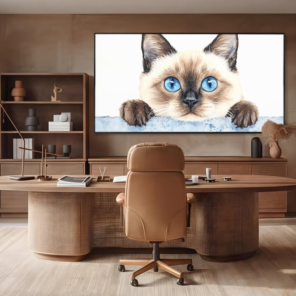 Leinwand Wandkunst Canvas Premium, LuxCanva® M1171, Little Explorer, Feline, Siam, Katze, Azure, Azure, Augen, Dragalas, Dragalas, Catnip, Katzen, Pouf, Portrait, Büro, Wohnen, Kinderzimmer