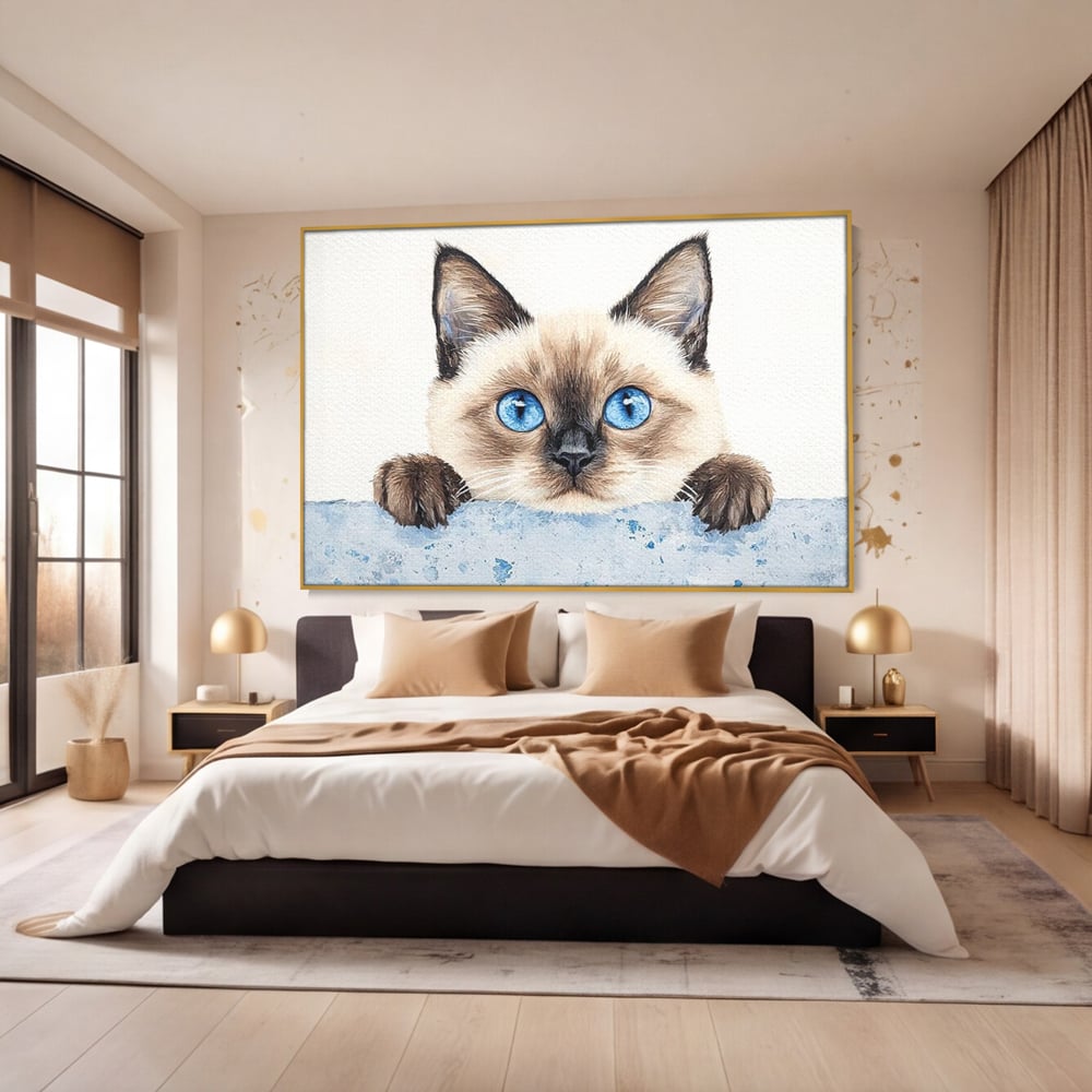 Leinwand Wandkunst Canvas Premium, LuxCanva® M1171, Little Explorer, Feline, Siam, Katze, Azure, Azure, Augen, Dragalas, Dragalas, Catnip, Katzen, Pouf, Portrait, Büro, Wohnen, Kinderzimmer