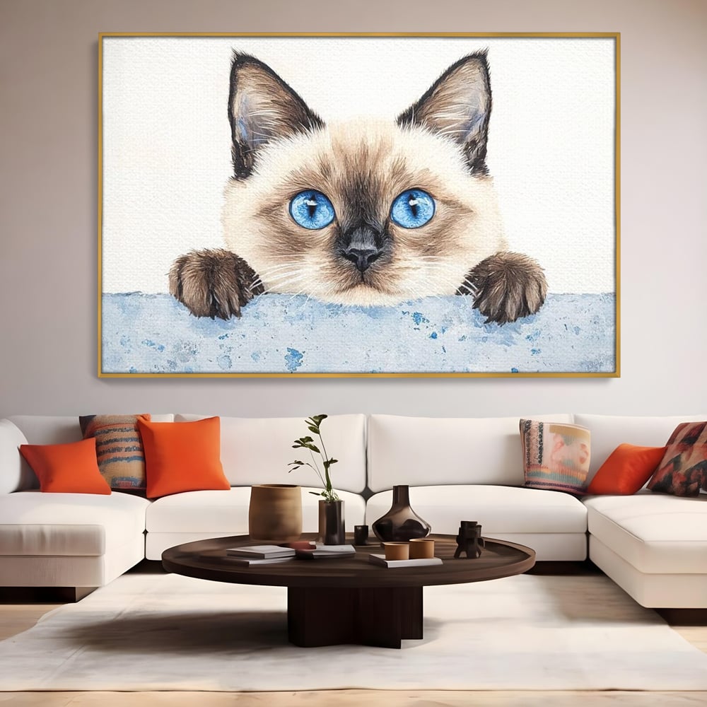 Leinwand Wandkunst Canvas Premium, LuxCanva® M1171, Little Explorer, Feline, Siam, Katze, Azure, Azure, Augen, Dragalas, Dragalas, Catnip, Katzen, Pouf, Portrait, Büro, Wohnen, Kinderzimmer