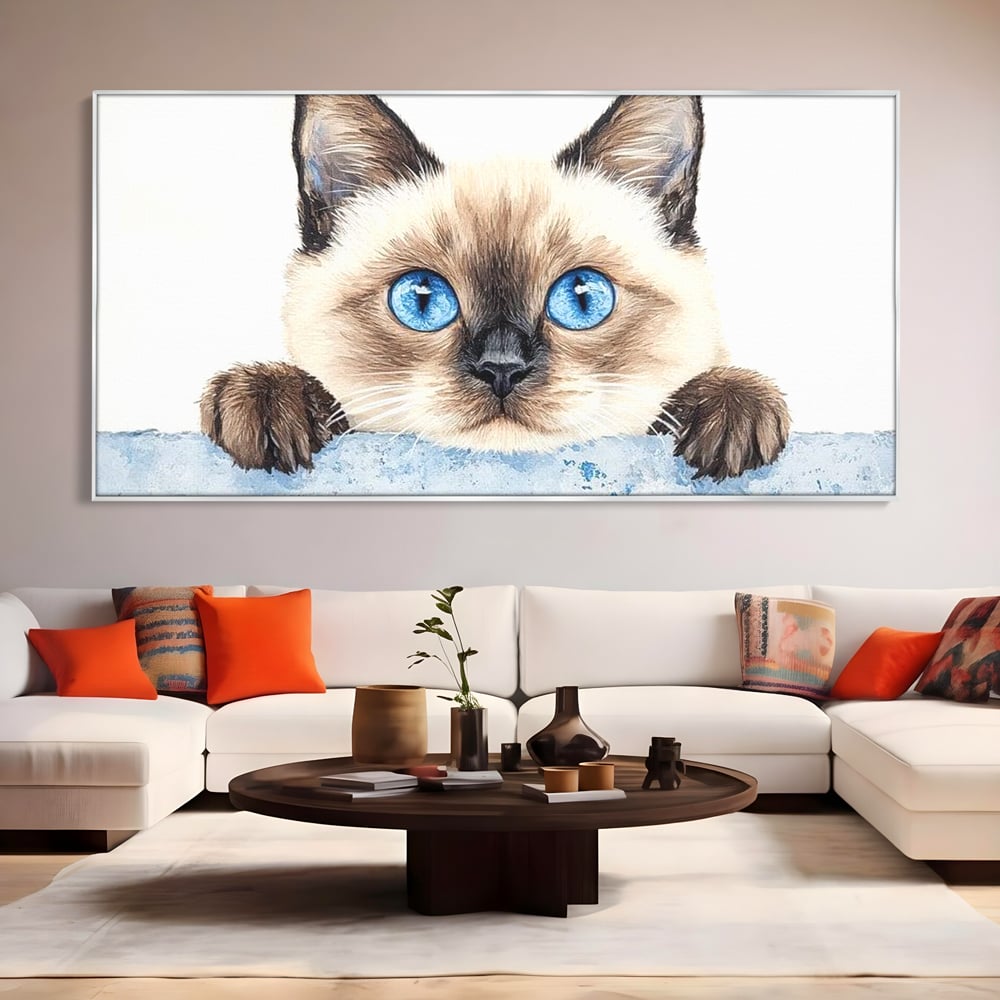 Leinwand Wandkunst Canvas Premium, LuxCanva® M1171, Little Explorer, Feline, Siam, Katze, Azure, Azure, Augen, Dragalas, Dragalas, Catnip, Katzen, Pouf, Portrait, Büro, Wohnen, Kinderzimmer