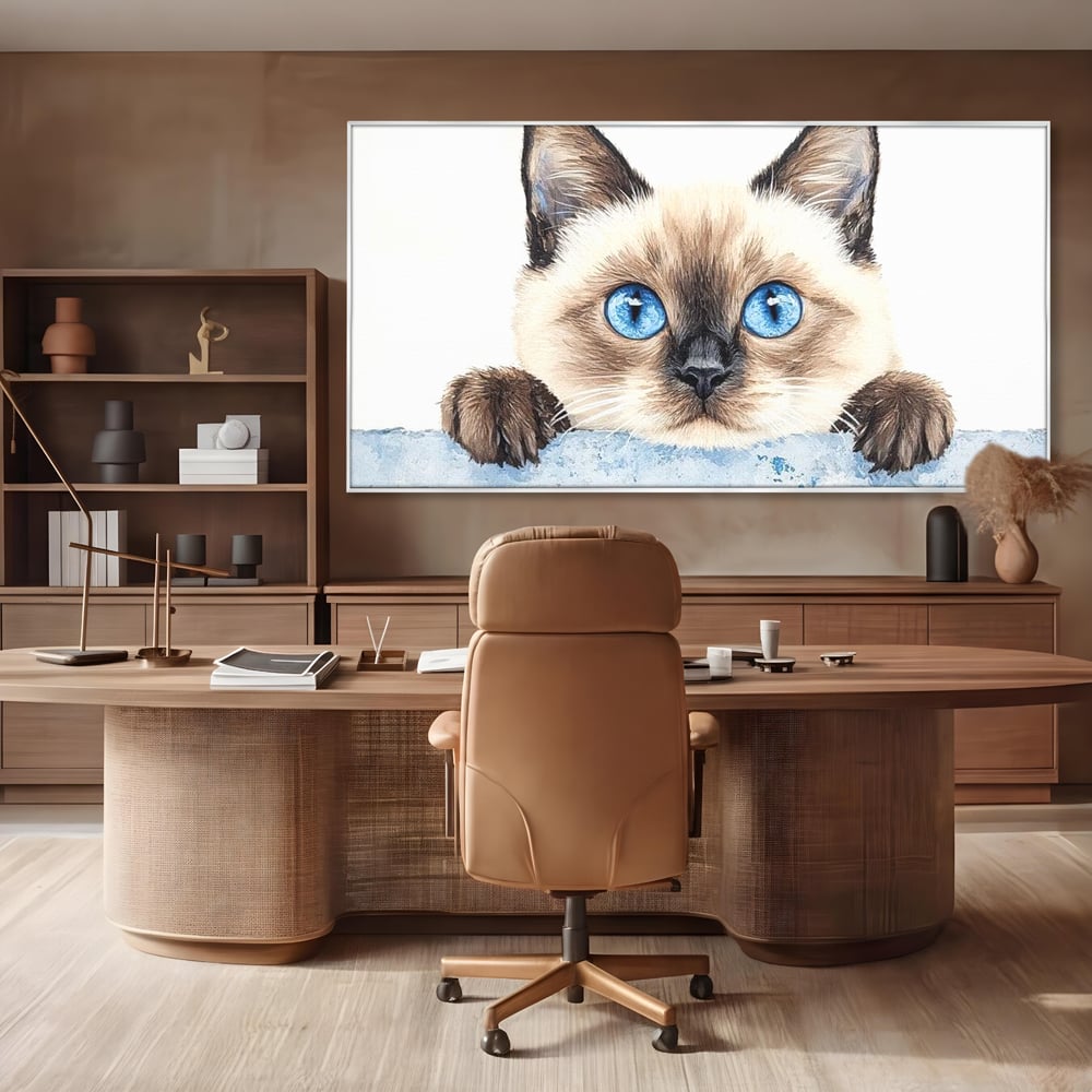 Leinwand Wandkunst Canvas Premium, LuxCanva® M1171, Little Explorer, Feline, Siam, Katze, Azure, Azure, Augen, Dragalas, Dragalas, Catnip, Katzen, Pouf, Portrait, Büro, Wohnen, Kinderzimmer