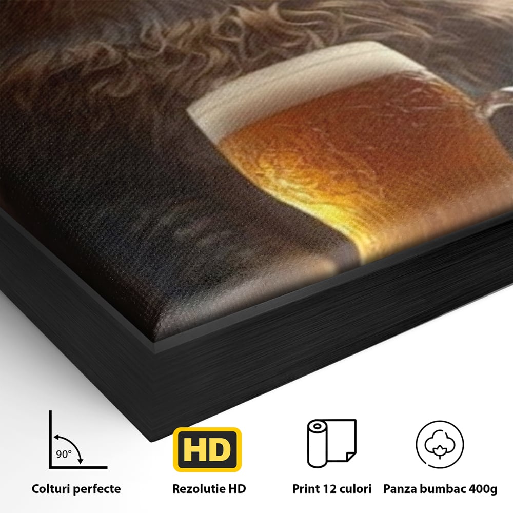 Tablou Canvas Premium, LuxCanva® M1173, Gingasie la Halba, Motan, Halba, Bar, Bere, Pahar, Spuma, Taverna, Bautura, Vintage, Portret, Felina, Birou, Living, Camera Copil