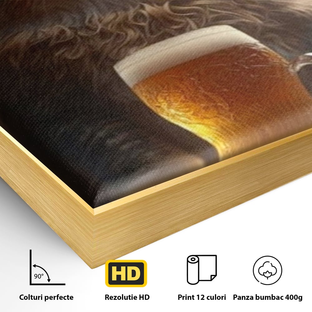 Tablou Canvas Premium, LuxCanva® M1173, Gingasie la Halba, Motan, Halba, Bar, Bere, Pahar, Spuma, Taverna, Bautura, Vintage, Portret, Felina, Birou, Living, Camera Copil