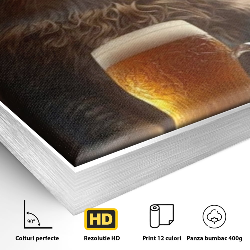 Tablou Canvas Premium, LuxCanva® M1173, Gingasie la Halba, Motan, Halba, Bar, Bere, Pahar, Spuma, Taverna, Bautura, Vintage, Portret, Felina, Birou, Living, Camera Copil