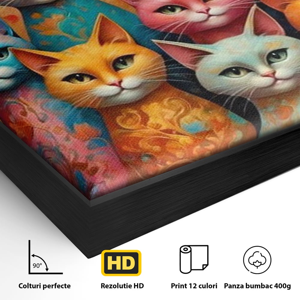 Leinwand Premium Canvas Wandkunst, LuxCanva® M1174, Pelzige Orchester, Katzen, Pastell, Gruppe, Familie, Mandala, Feline, Tiere, Abstrakt, Farbenfroh, Portrait, Büro, Wohnen, Kinderzimmer