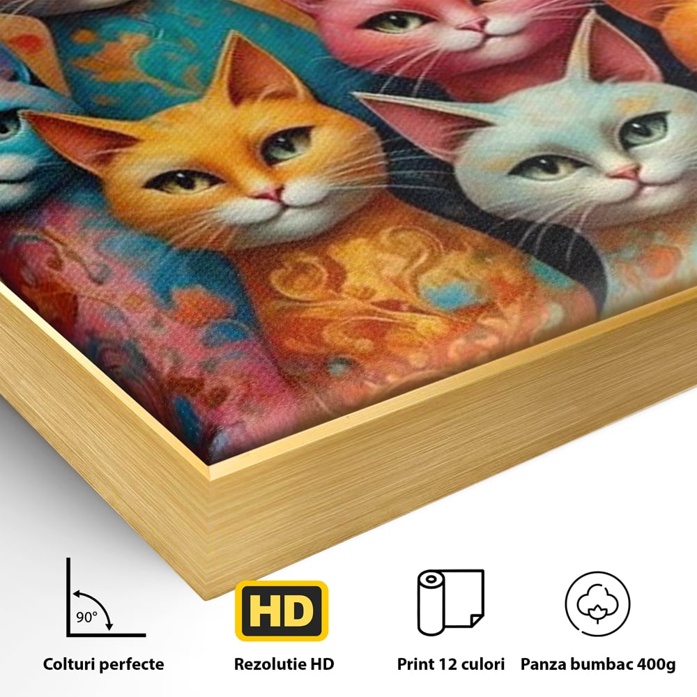 Leinwand Premium Canvas Wandkunst, LuxCanva® M1174, Pelzige Orchester, Katzen, Pastell, Gruppe, Familie, Mandala, Feline, Tiere, Abstrakt, Farbenfroh, Portrait, Büro, Wohnen, Kinderzimmer