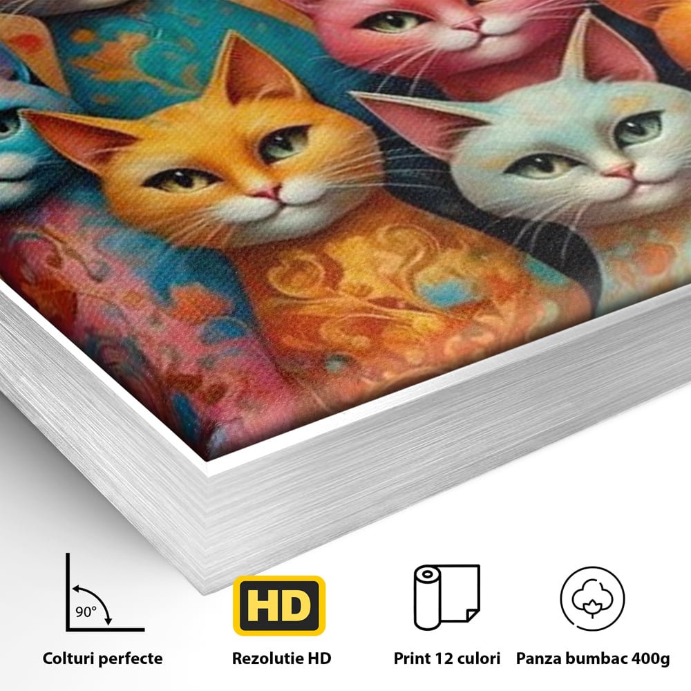 Leinwand Premium Canvas Wandkunst, LuxCanva® M1174, Pelzige Orchester, Katzen, Pastell, Gruppe, Familie, Mandala, Feline, Tiere, Abstrakt, Farbenfroh, Portrait, Büro, Wohnen, Kinderzimmer