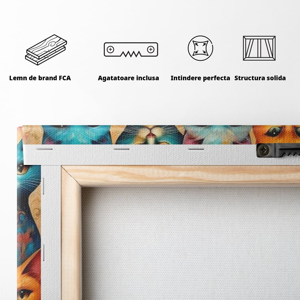 Leinwand Premium Canvas Wandkunst, LuxCanva® M1174, Pelzige Orchester, Katzen, Pastell, Gruppe, Familie, Mandala, Feline, Tiere, Abstrakt, Farbenfroh, Portrait, Büro, Wohnen, Kinderzimmer