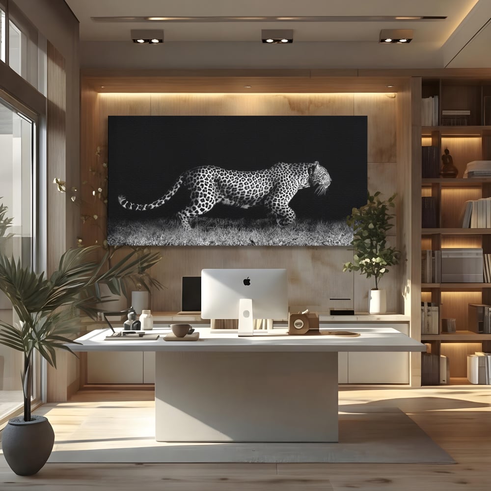 Tablou Canvas Premium, LuxCanva® M1175, Regele Nevazut, Jaguar, Nocturn, Felina, Vanatoare, Animal, Salbaticie, Jungla, Alb si Negru, Captura, Putere, Birou, Living, Camera Copil