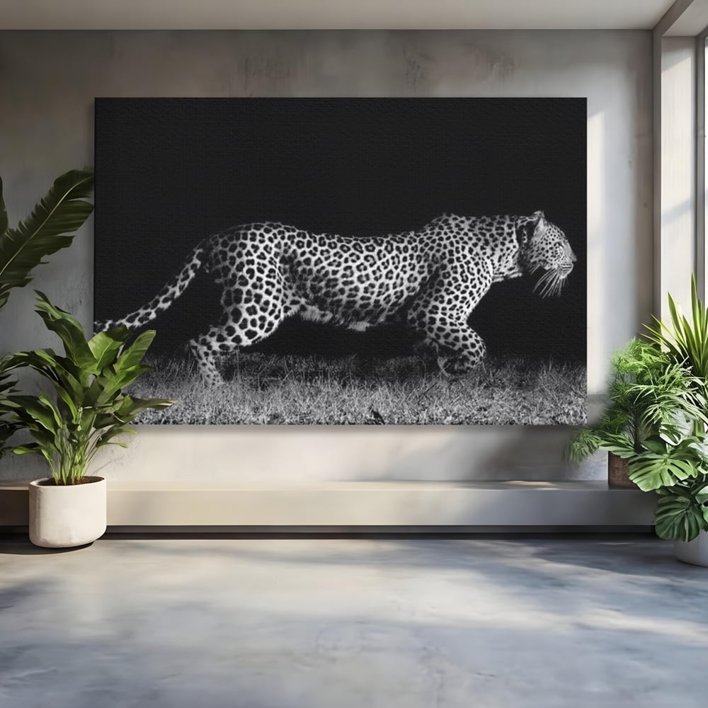 Tablou Canvas Premium, LuxCanva® M1175, Regele Nevazut, Jaguar, Nocturn, Felina, Vanatoare, Animal, Salbaticie, Jungla, Alb si Negru, Captura, Putere, Birou, Living, Camera Copil