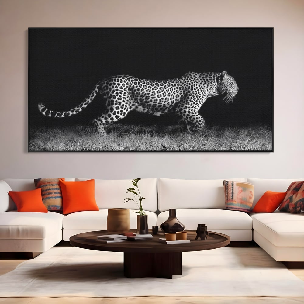 Tablou Canvas Premium, LuxCanva® M1175, Regele Nevazut, Jaguar, Nocturn, Felina, Vanatoare, Animal, Salbaticie, Jungla, Alb si Negru, Captura, Putere, Birou, Living, Camera Copil