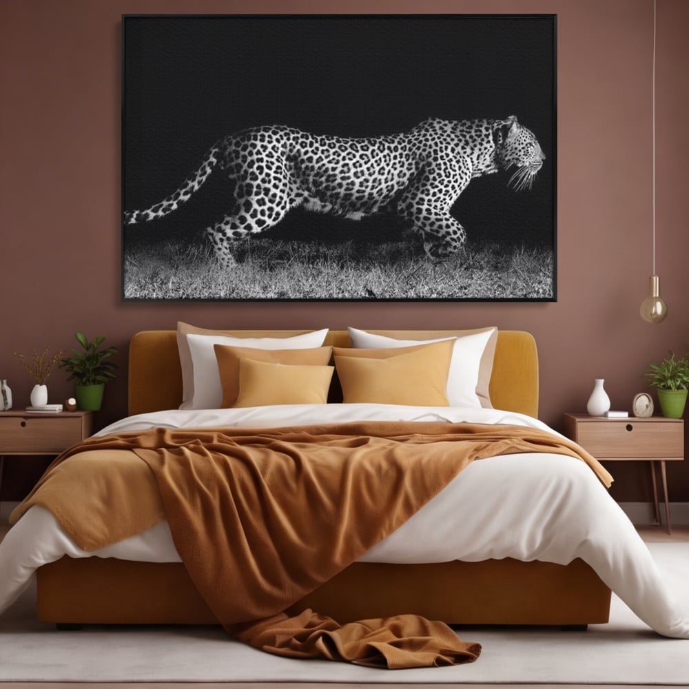 Tablou Canvas Premium, LuxCanva® M1175, Regele Nevazut, Jaguar, Nocturn, Felina, Vanatoare, Animal, Salbaticie, Jungla, Alb si Negru, Captura, Putere, Birou, Living, Camera Copil