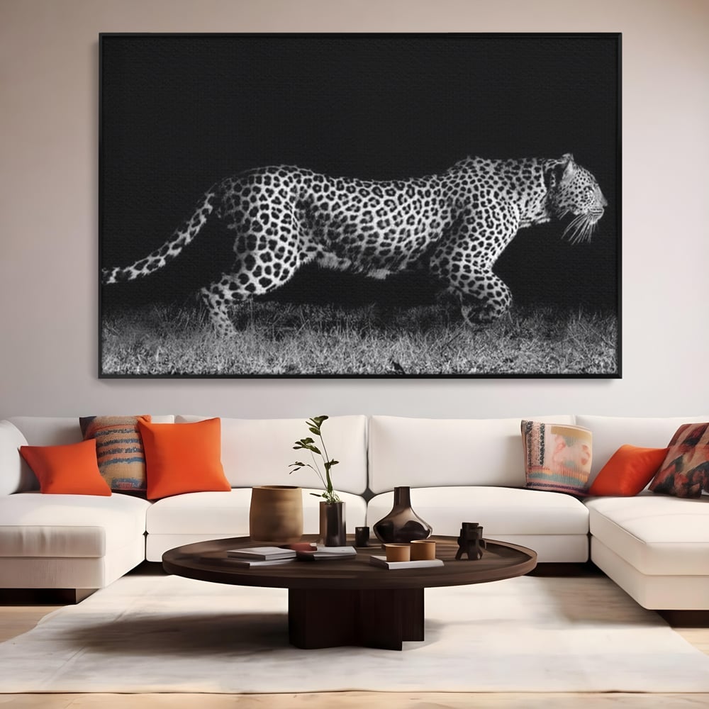 Tablou Canvas Premium, LuxCanva® M1175, Regele Nevazut, Jaguar, Nocturn, Felina, Vanatoare, Animal, Salbaticie, Jungla, Alb si Negru, Captura, Putere, Birou, Living, Camera Copil