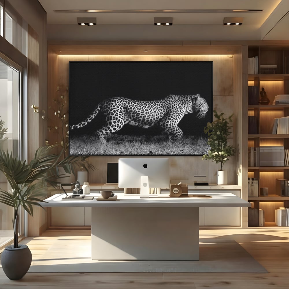 Tablou Canvas Premium, LuxCanva® M1175, Regele Nevazut, Jaguar, Nocturn, Felina, Vanatoare, Animal, Salbaticie, Jungla, Alb si Negru, Captura, Putere, Birou, Living, Camera Copil