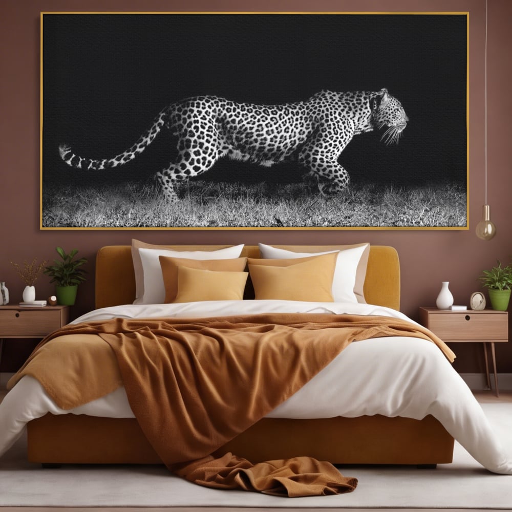 Tablou Canvas Premium, LuxCanva® M1175, Regele Nevazut, Jaguar, Nocturn, Felina, Vanatoare, Animal, Salbaticie, Jungla, Alb si Negru, Captura, Putere, Birou, Living, Camera Copil