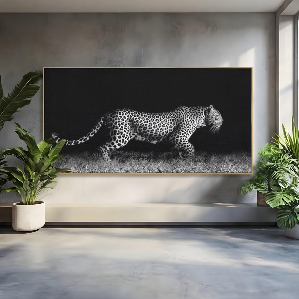 Tablou Canvas Premium, LuxCanva® M1175, Regele Nevazut, Jaguar, Nocturn, Felina, Vanatoare, Animal, Salbaticie, Jungla, Alb si Negru, Captura, Putere, Birou, Living, Camera Copil