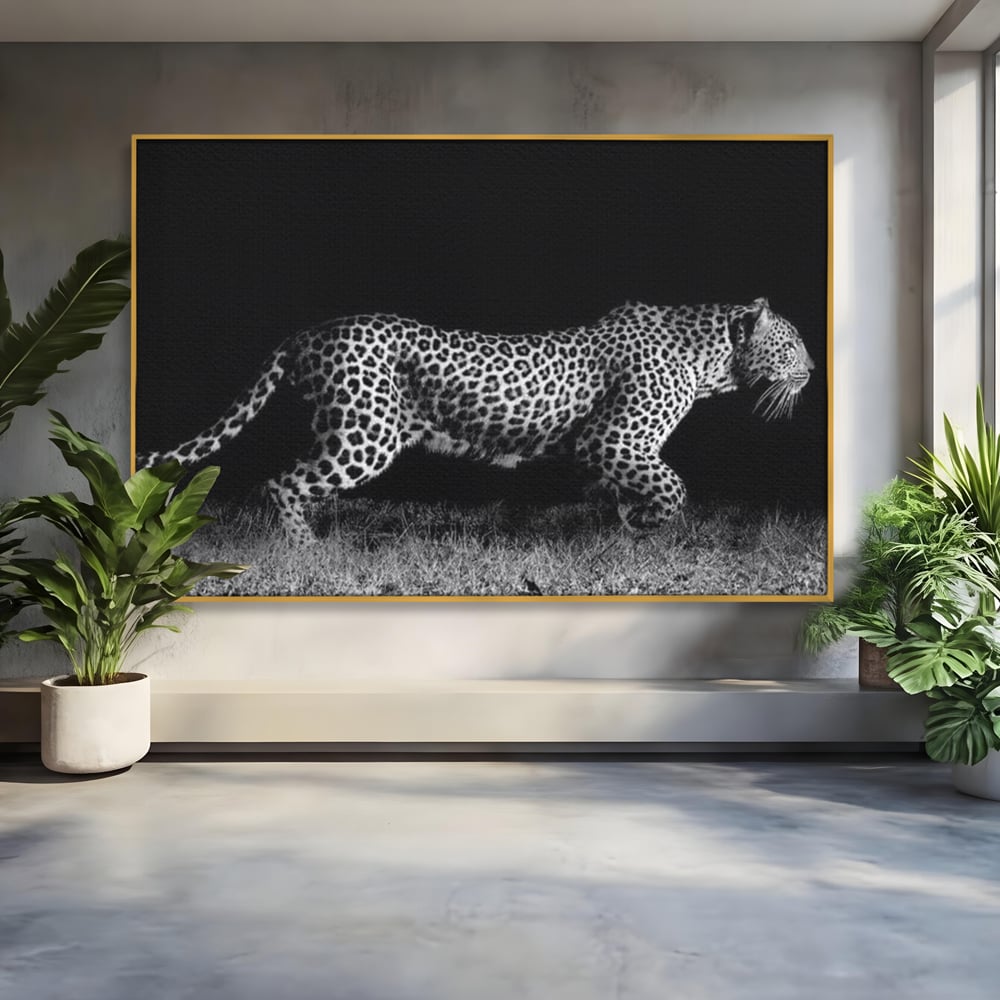 Tablou Canvas Premium, LuxCanva® M1175, Regele Nevazut, Jaguar, Nocturn, Felina, Vanatoare, Animal, Salbaticie, Jungla, Alb si Negru, Captura, Putere, Birou, Living, Camera Copil