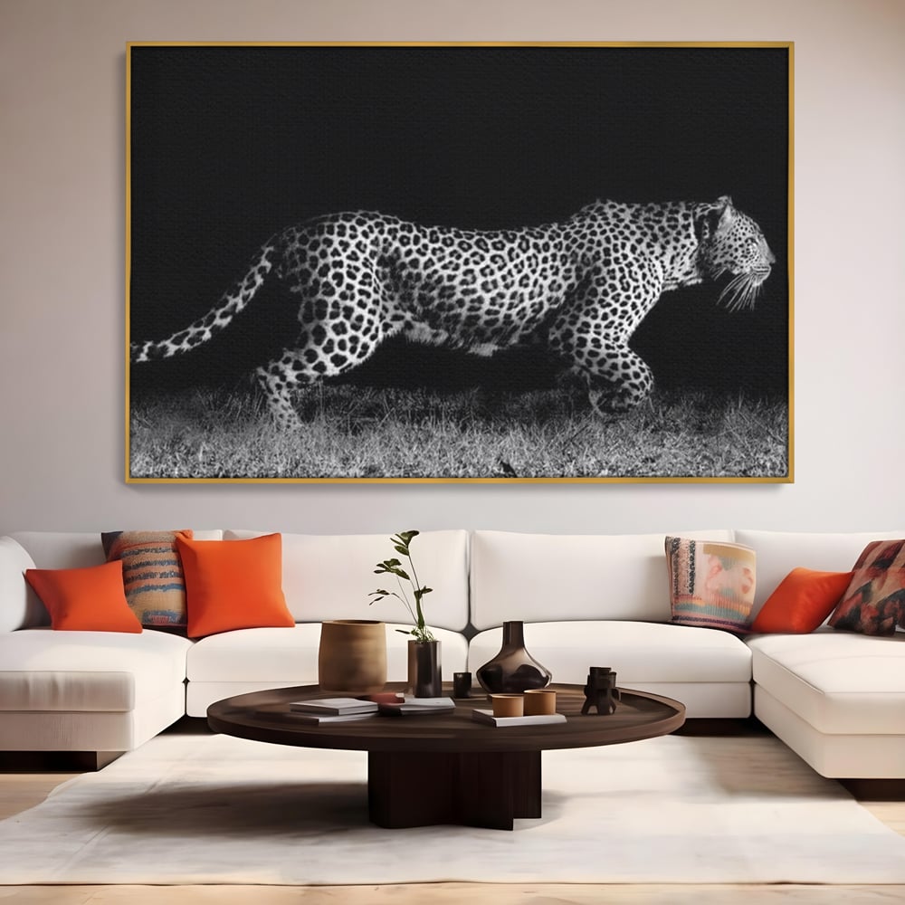 Tablou Canvas Premium, LuxCanva® M1175, Regele Nevazut, Jaguar, Nocturn, Felina, Vanatoare, Animal, Salbaticie, Jungla, Alb si Negru, Captura, Putere, Birou, Living, Camera Copil
