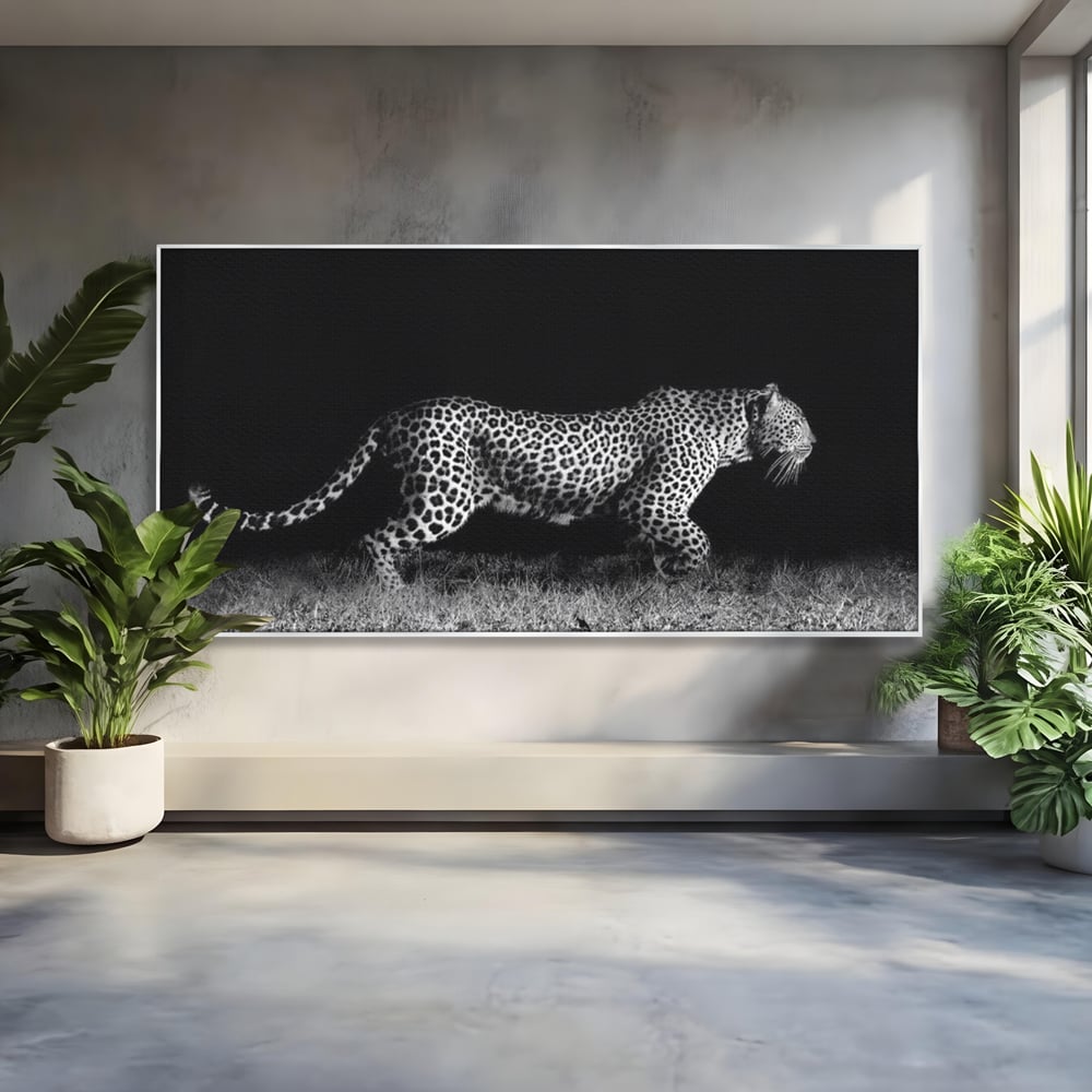 Tablou Canvas Premium, LuxCanva® M1175, Regele Nevazut, Jaguar, Nocturn, Felina, Vanatoare, Animal, Salbaticie, Jungla, Alb si Negru, Captura, Putere, Birou, Living, Camera Copil