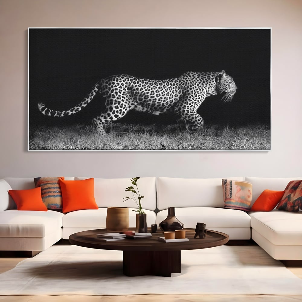 Tablou Canvas Premium, LuxCanva® M1175, Regele Nevazut, Jaguar, Nocturn, Felina, Vanatoare, Animal, Salbaticie, Jungla, Alb si Negru, Captura, Putere, Birou, Living, Camera Copil