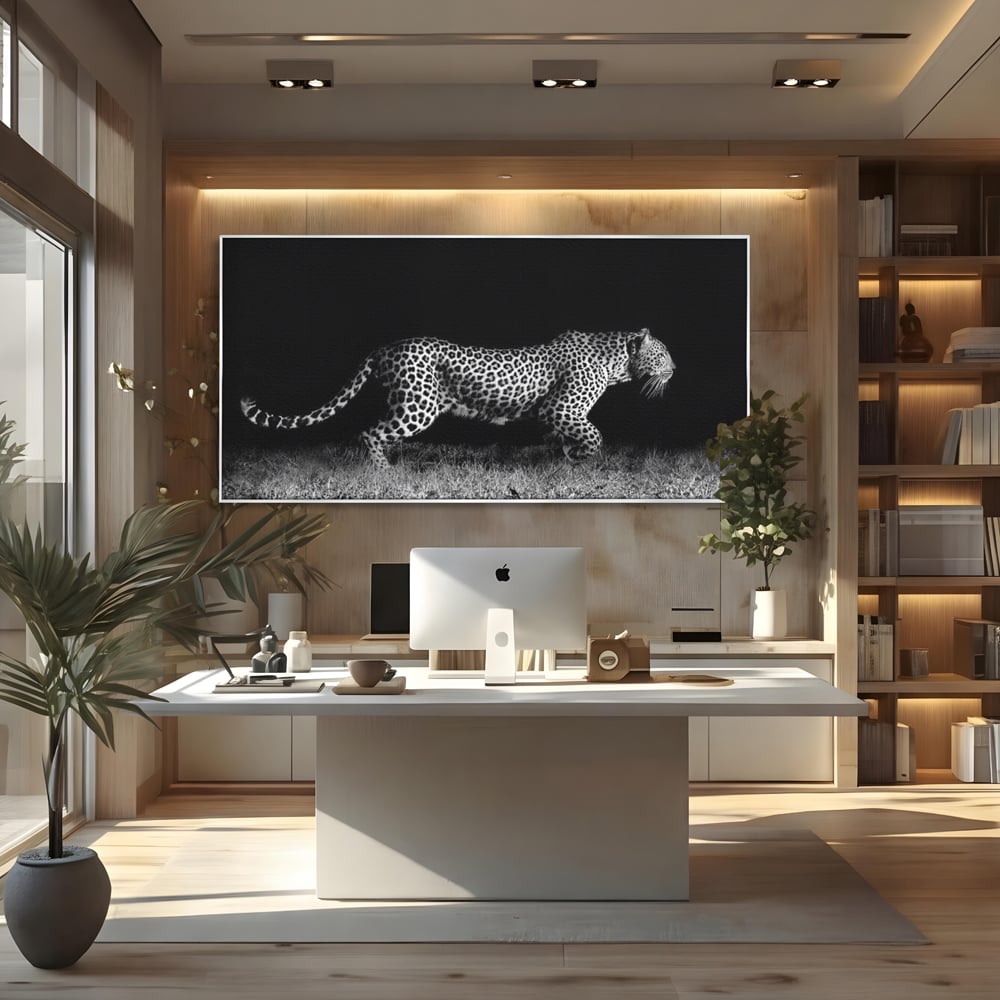 Tablou Canvas Premium, LuxCanva® M1175, Regele Nevazut, Jaguar, Nocturn, Felina, Vanatoare, Animal, Salbaticie, Jungla, Alb si Negru, Captura, Putere, Birou, Living, Camera Copil