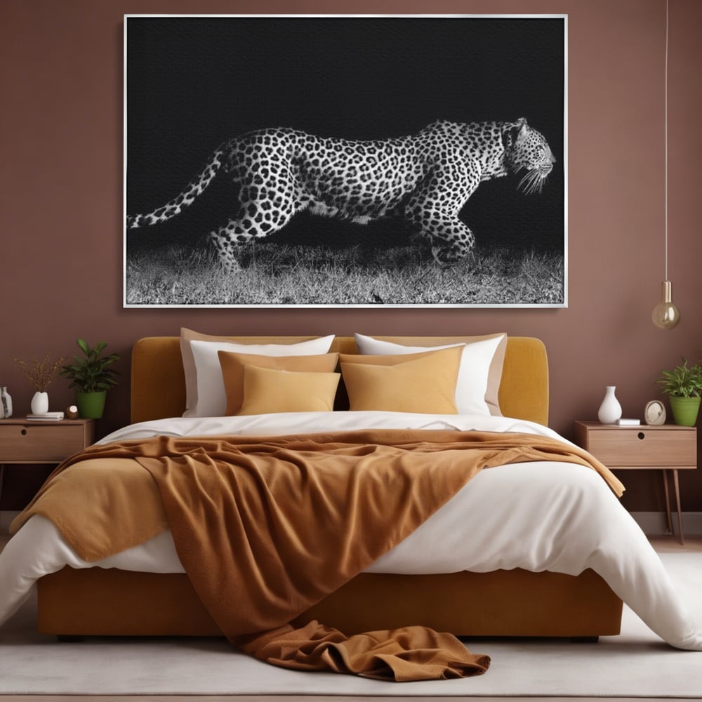 Tablou Canvas Premium, LuxCanva® M1175, Regele Nevazut, Jaguar, Nocturn, Felina, Vanatoare, Animal, Salbaticie, Jungla, Alb si Negru, Captura, Putere, Birou, Living, Camera Copil