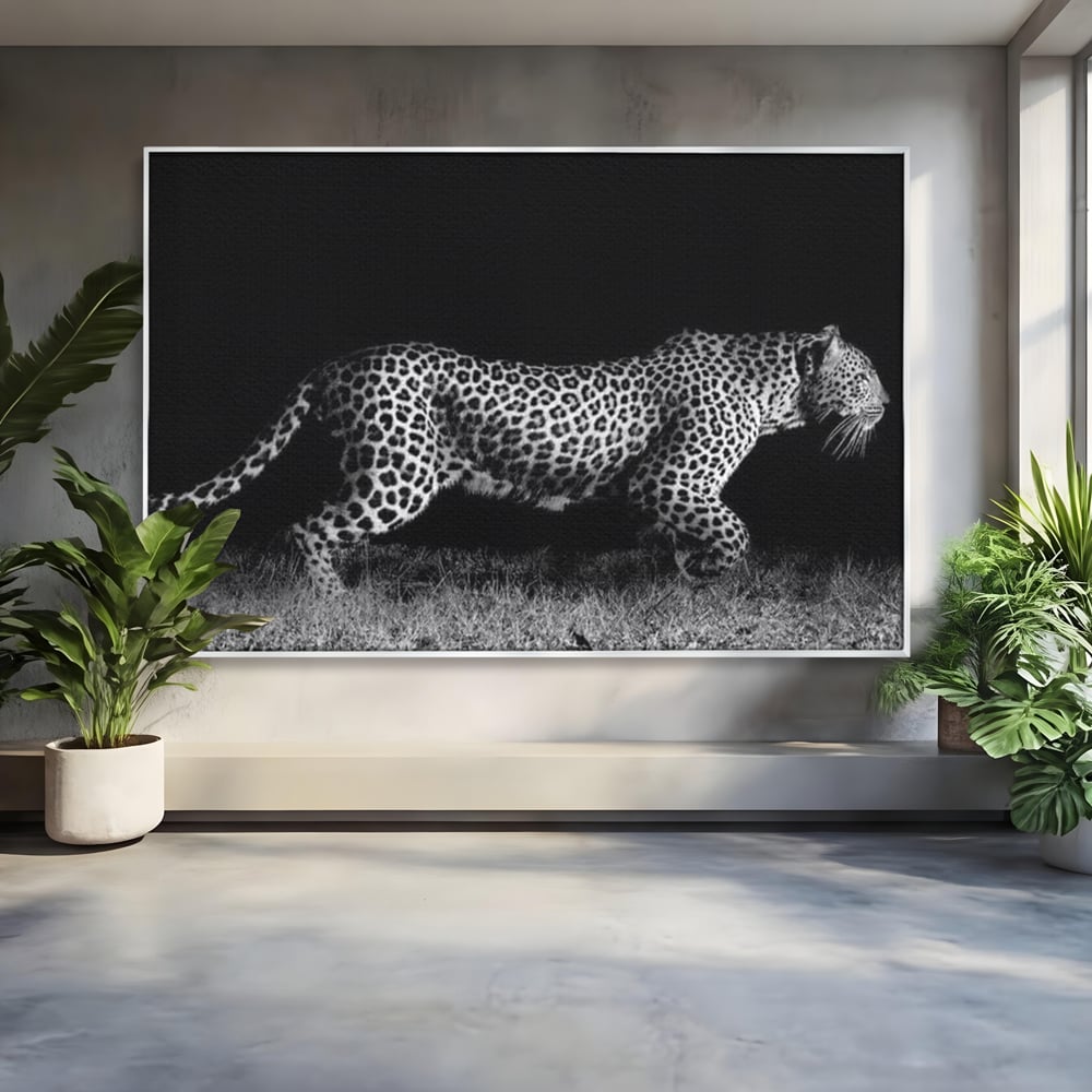 Tablou Canvas Premium, LuxCanva® M1175, Regele Nevazut, Jaguar, Nocturn, Felina, Vanatoare, Animal, Salbaticie, Jungla, Alb si Negru, Captura, Putere, Birou, Living, Camera Copil
