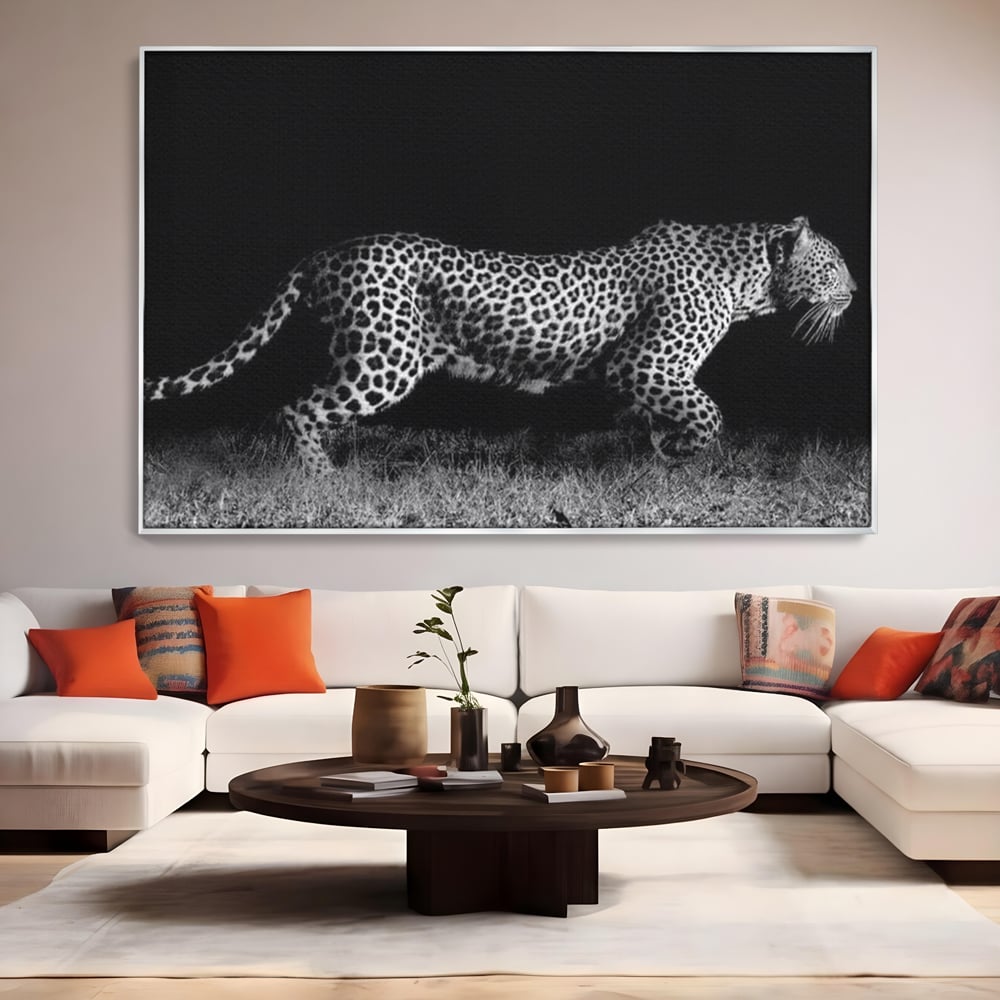 Tablou Canvas Premium, LuxCanva® M1175, Regele Nevazut, Jaguar, Nocturn, Felina, Vanatoare, Animal, Salbaticie, Jungla, Alb si Negru, Captura, Putere, Birou, Living, Camera Copil