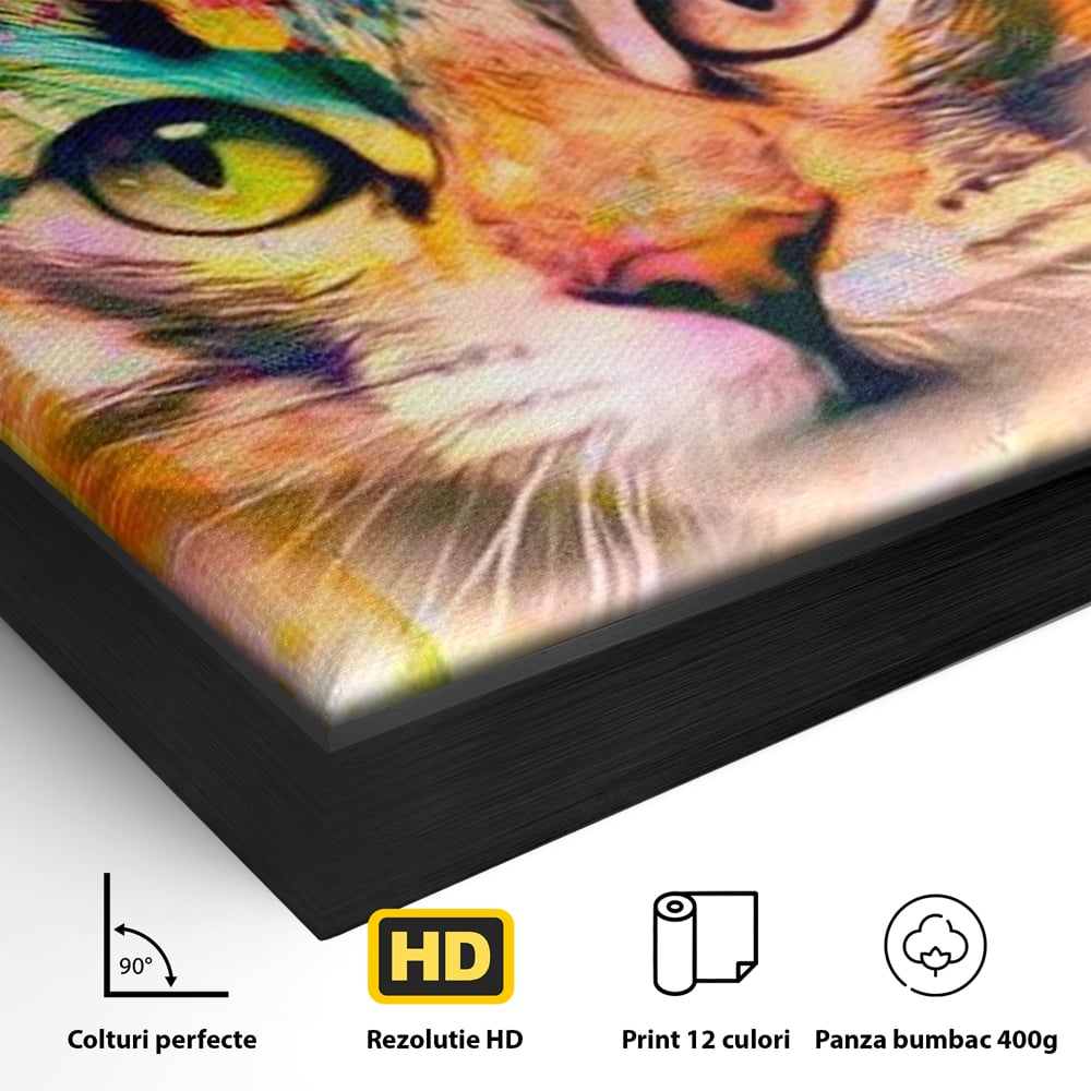 Tablou Canvas Premium, LuxCanva® M1176, Ganduri Colorate, Multicolor, Graffiti, Street Art, Pisica, Privire, Modern, Urban, Neon, Abstract, Energie, Birou, Living, Camera Copil