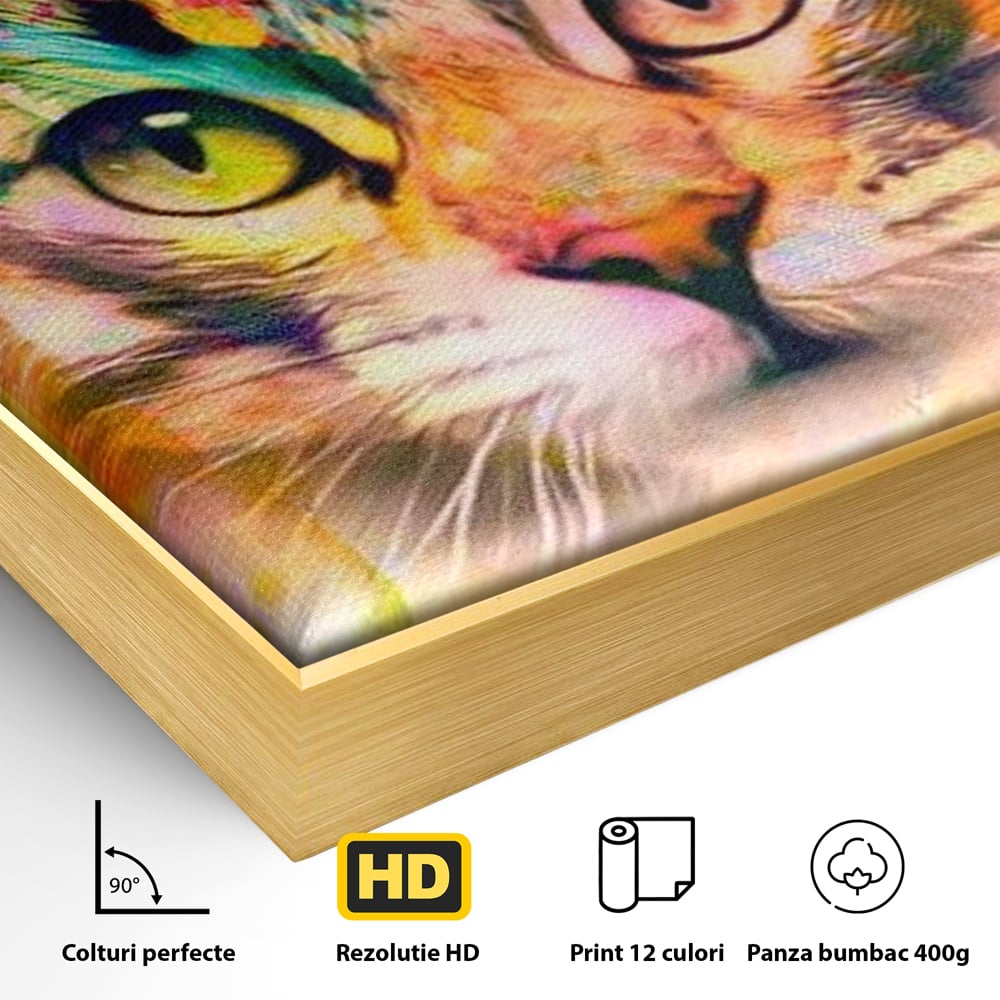 Tablou Canvas Premium, LuxCanva® M1176, Ganduri Colorate, Multicolor, Graffiti, Street Art, Pisica, Privire, Modern, Urban, Neon, Abstract, Energie, Birou, Living, Camera Copil