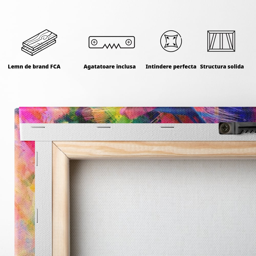 Tablou Canvas Premium, LuxCanva® M1176, Ganduri Colorate, Multicolor, Graffiti, Street Art, Pisica, Privire, Modern, Urban, Neon, Abstract, Energie, Birou, Living, Camera Copil