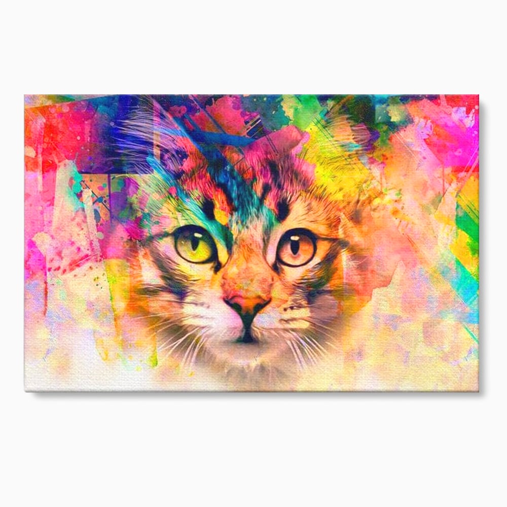 Tablou Canvas Premium, LuxCanva® M1176, Ganduri Colorate, Multicolor, Graffiti, Street Art, Pisica, Privire, Modern, Urban, Neon, Abstract, Energie, Birou, Living, Camera Copil