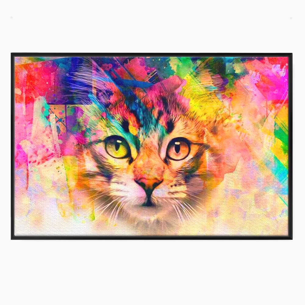 Tablou Canvas Premium, LuxCanva® M1176, Ganduri Colorate, Multicolor, Graffiti, Street Art, Pisica, Privire, Modern, Urban, Neon, Abstract, Energie, Birou, Living, Camera Copil