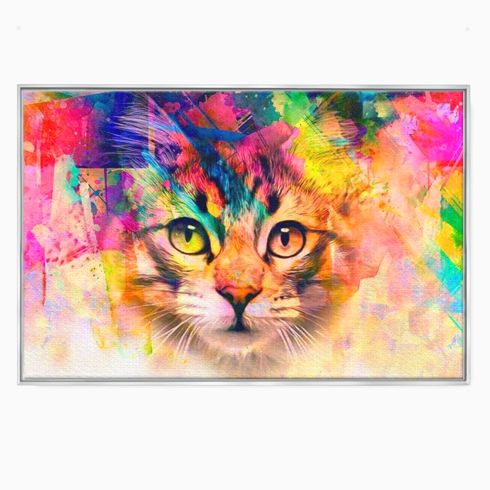 Tablou Canvas Premium, LuxCanva® M1176, Ganduri Colorate, Multicolor, Graffiti, Street Art, Pisica, Privire, Modern, Urban, Neon, Abstract, Energie, Birou, Living, Camera Copil