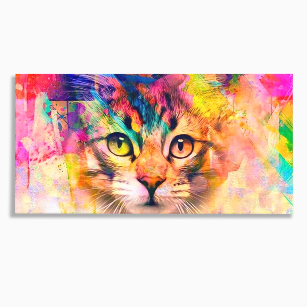 Tablou Canvas Premium, LuxCanva® M1176, Ganduri Colorate, Multicolor, Graffiti, Street Art, Pisica, Privire, Modern, Urban, Neon, Abstract, Energie, Birou, Living, Camera Copil