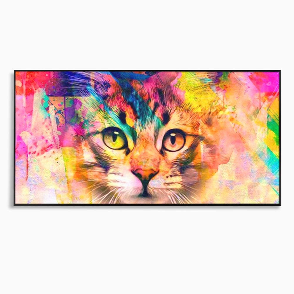 Tablou Canvas Premium, LuxCanva® M1176, Ganduri Colorate, Multicolor, Graffiti, Street Art, Pisica, Privire, Modern, Urban, Neon, Abstract, Energie, Birou, Living, Camera Copil