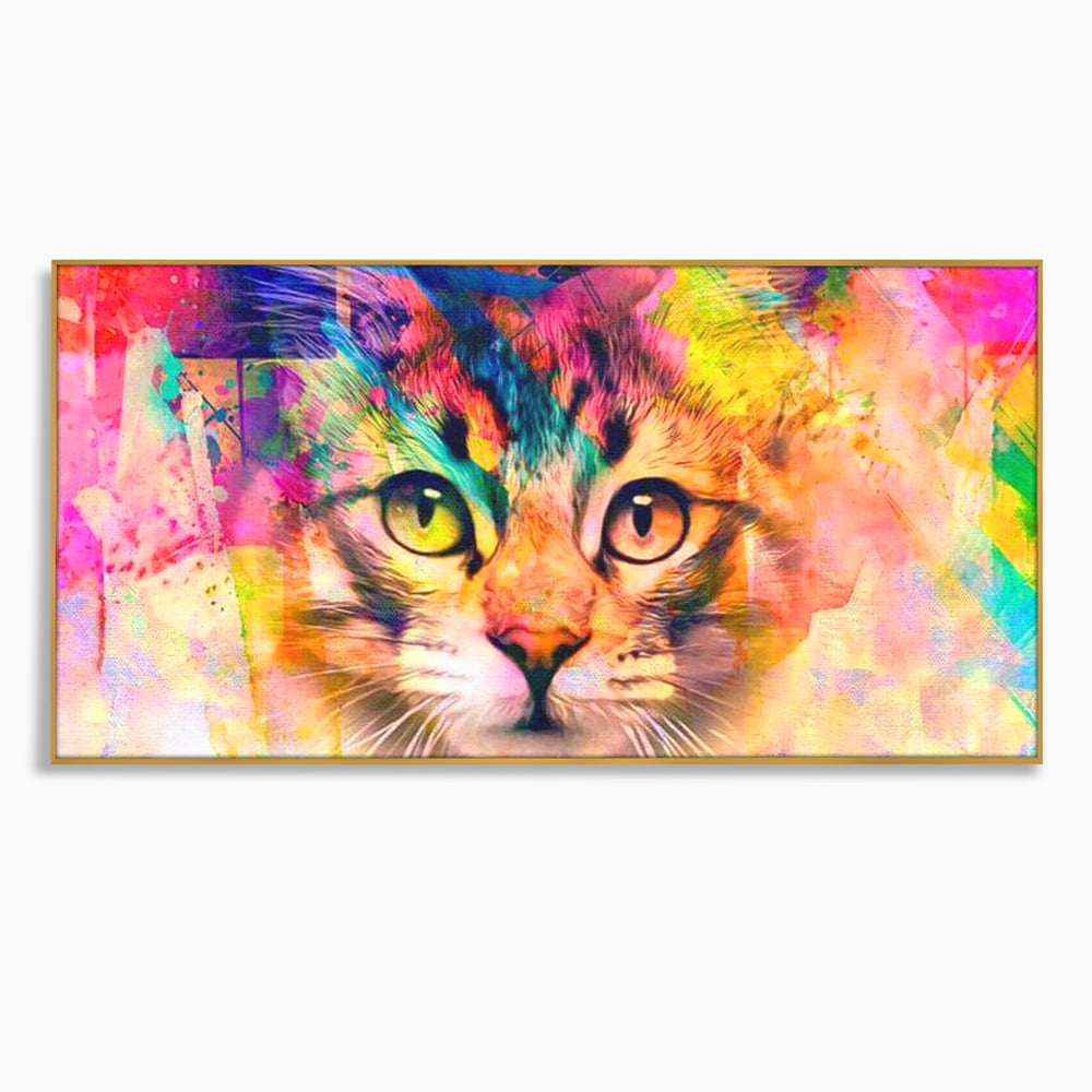 Tablou Canvas Premium, LuxCanva® M1176, Ganduri Colorate, Multicolor, Graffiti, Street Art, Pisica, Privire, Modern, Urban, Neon, Abstract, Energie, Birou, Living, Camera Copil