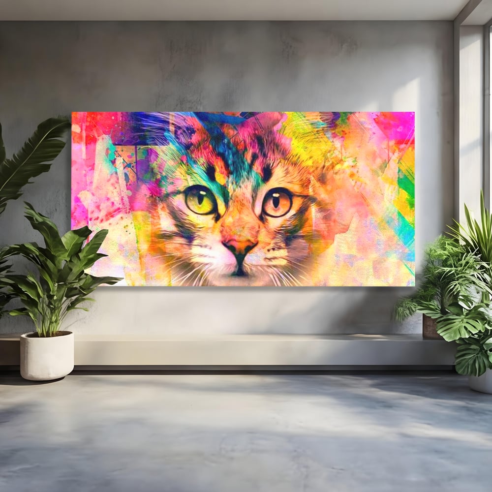 Tablou Canvas Premium, LuxCanva® M1176, Ganduri Colorate, Multicolor, Graffiti, Street Art, Pisica, Privire, Modern, Urban, Neon, Abstract, Energie, Birou, Living, Camera Copil
