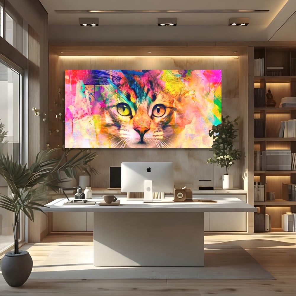 Tablou Canvas Premium, LuxCanva® M1176, Ganduri Colorate, Multicolor, Graffiti, Street Art, Pisica, Privire, Modern, Urban, Neon, Abstract, Energie, Birou, Living, Camera Copil