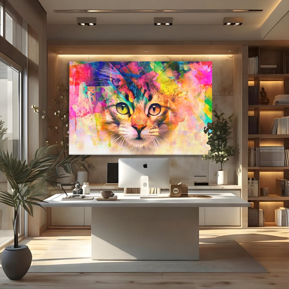 Tablou Canvas Premium, LuxCanva® M1176, Ganduri Colorate, Multicolor, Graffiti, Street Art, Pisica, Privire, Modern, Urban, Neon, Abstract, Energie, Birou, Living, Camera Copil