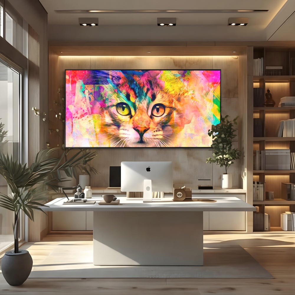 Tablou Canvas Premium, LuxCanva® M1176, Ganduri Colorate, Multicolor, Graffiti, Street Art, Pisica, Privire, Modern, Urban, Neon, Abstract, Energie, Birou, Living, Camera Copil