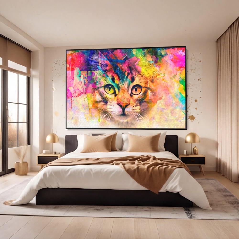 Tablou Canvas Premium, LuxCanva® M1176, Ganduri Colorate, Multicolor, Graffiti, Street Art, Pisica, Privire, Modern, Urban, Neon, Abstract, Energie, Birou, Living, Camera Copil