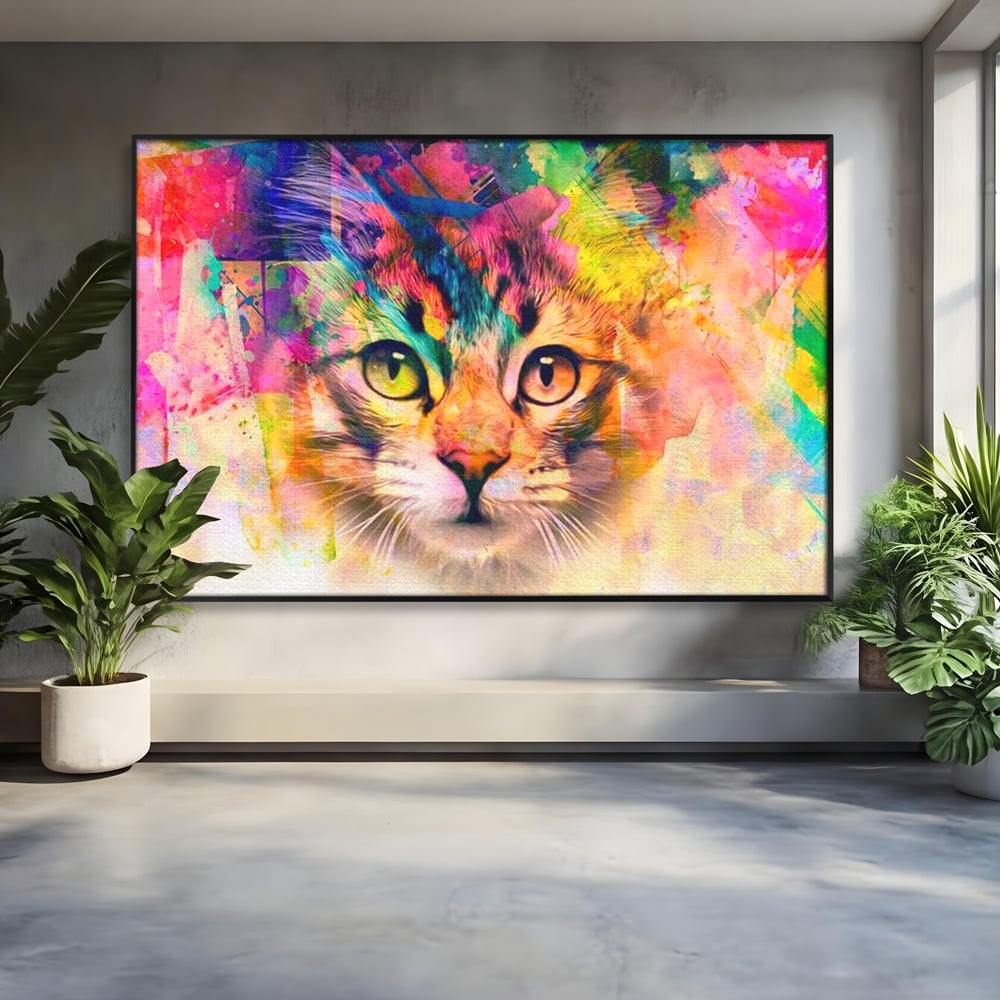 Tablou Canvas Premium, LuxCanva® M1176, Ganduri Colorate, Multicolor, Graffiti, Street Art, Pisica, Privire, Modern, Urban, Neon, Abstract, Energie, Birou, Living, Camera Copil