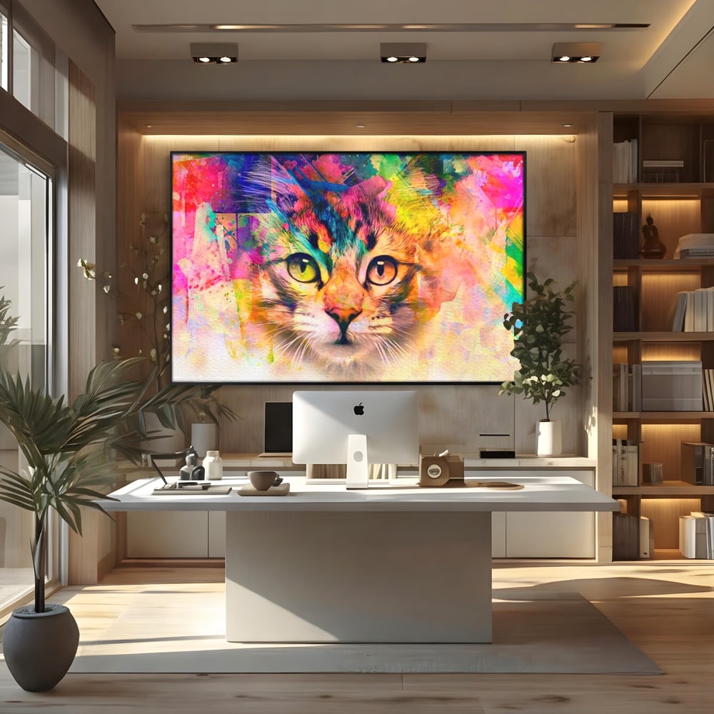Tablou Canvas Premium, LuxCanva® M1176, Ganduri Colorate, Multicolor, Graffiti, Street Art, Pisica, Privire, Modern, Urban, Neon, Abstract, Energie, Birou, Living, Camera Copil
