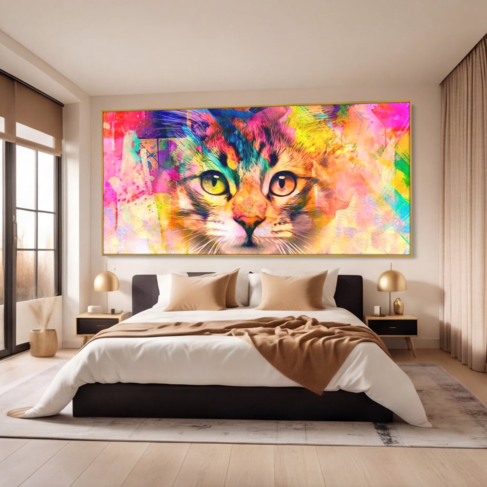 Tablou Canvas Premium, LuxCanva® M1176, Ganduri Colorate, Multicolor, Graffiti, Street Art, Pisica, Privire, Modern, Urban, Neon, Abstract, Energie, Birou, Living, Camera Copil