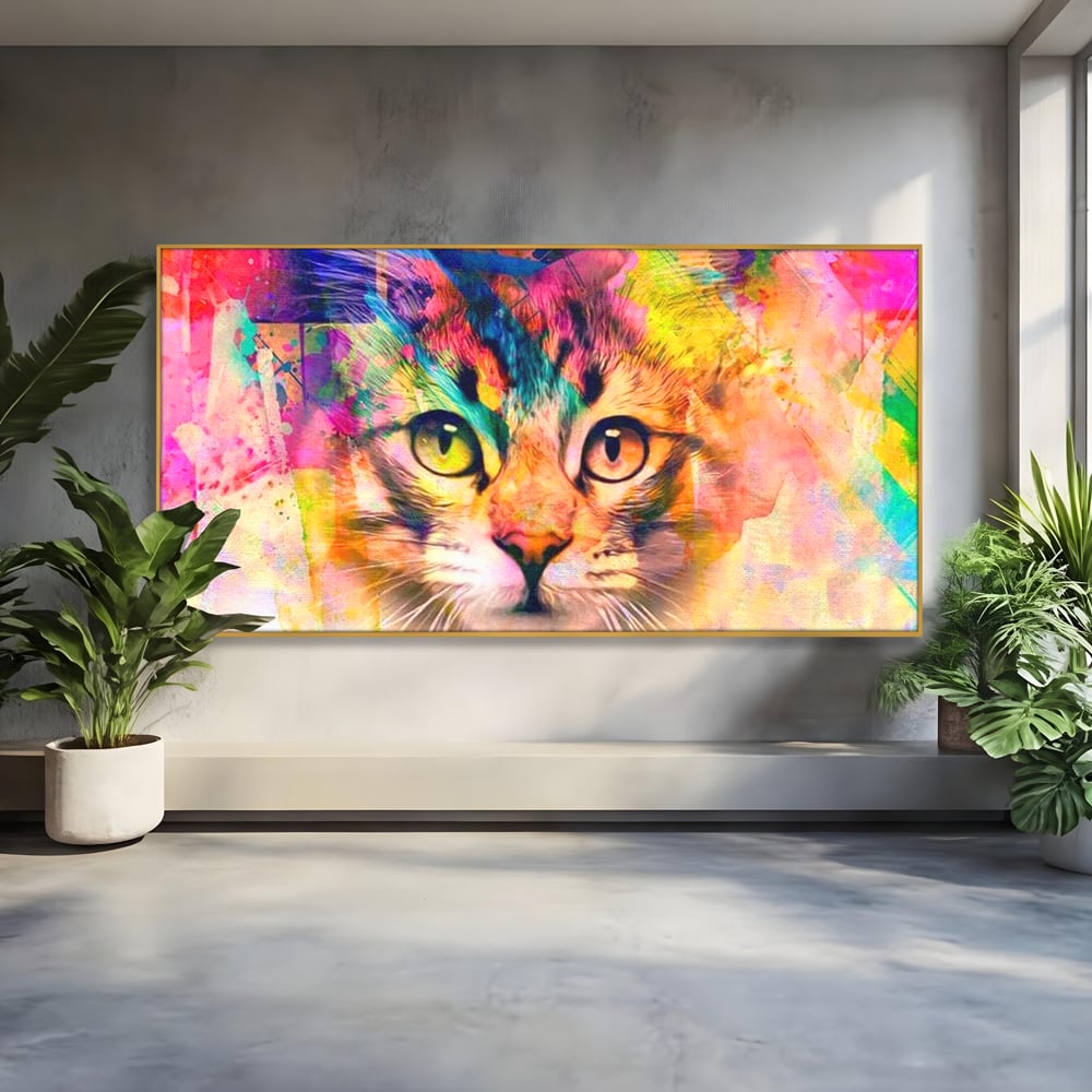 Tablou Canvas Premium, LuxCanva® M1176, Ganduri Colorate, Multicolor, Graffiti, Street Art, Pisica, Privire, Modern, Urban, Neon, Abstract, Energie, Birou, Living, Camera Copil