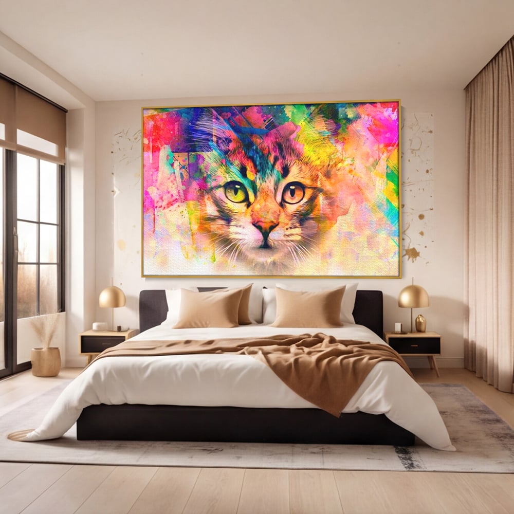 Tablou Canvas Premium, LuxCanva® M1176, Ganduri Colorate, Multicolor, Graffiti, Street Art, Pisica, Privire, Modern, Urban, Neon, Abstract, Energie, Birou, Living, Camera Copil