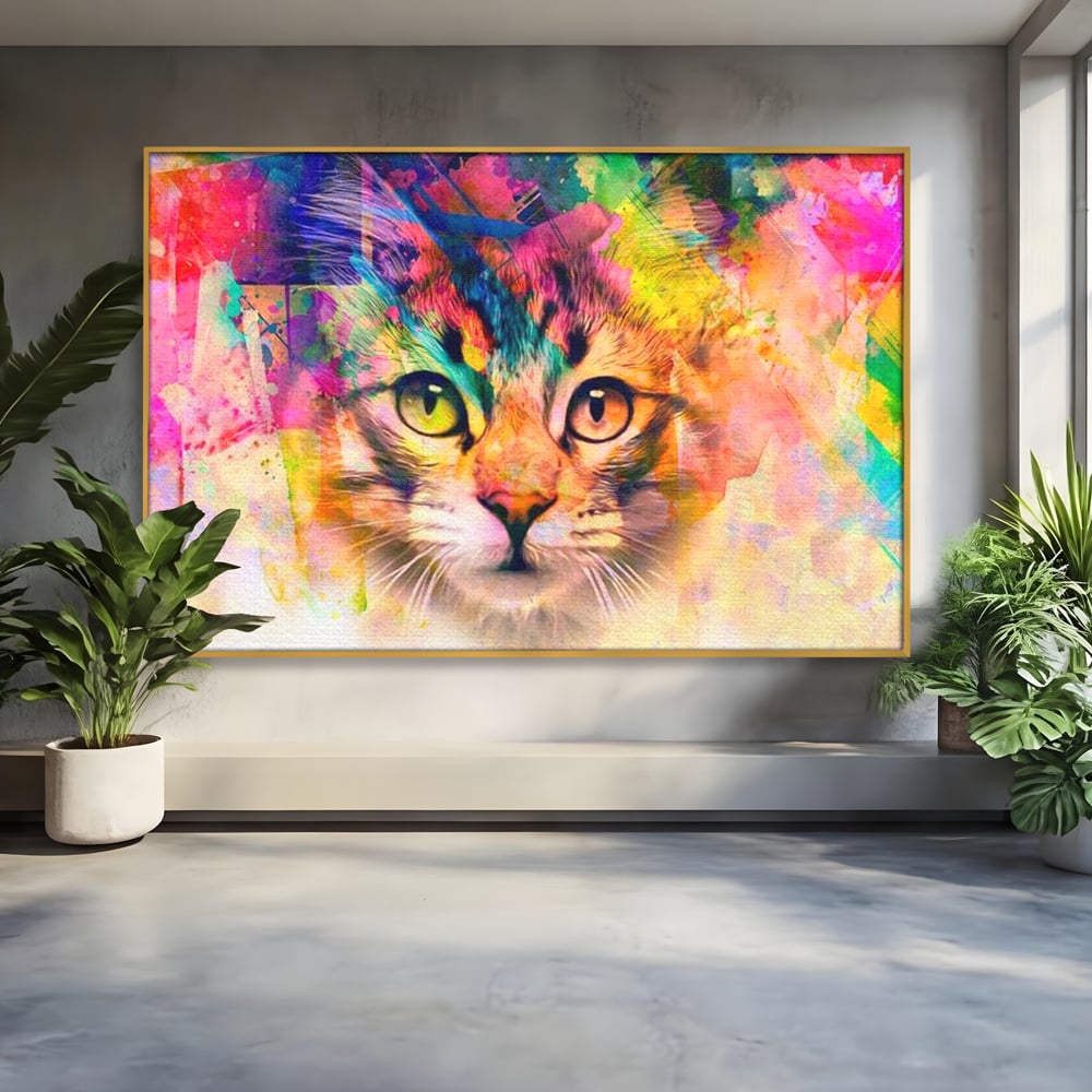 Tablou Canvas Premium, LuxCanva® M1176, Ganduri Colorate, Multicolor, Graffiti, Street Art, Pisica, Privire, Modern, Urban, Neon, Abstract, Energie, Birou, Living, Camera Copil