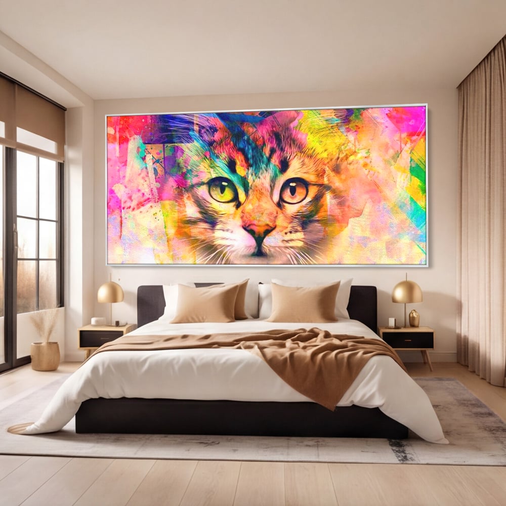 Tablou Canvas Premium, LuxCanva® M1176, Ganduri Colorate, Multicolor, Graffiti, Street Art, Pisica, Privire, Modern, Urban, Neon, Abstract, Energie, Birou, Living, Camera Copil